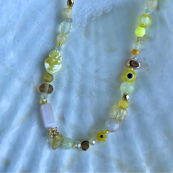 Daydream Yellow & Gold Tone Necklace Evil Eye Star Flowers Stone Crystal Neon - Picture 8 of 10